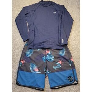 O’Neill Youth L Blue Rash Guard Unisex Performance Fit Surf Style Swimwear